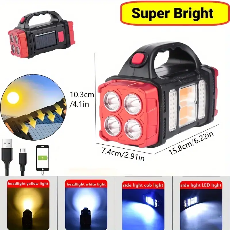 multifunctional led solar camping light bright portable rechargeable flashlight suitable for outdoor hiking camping details 2