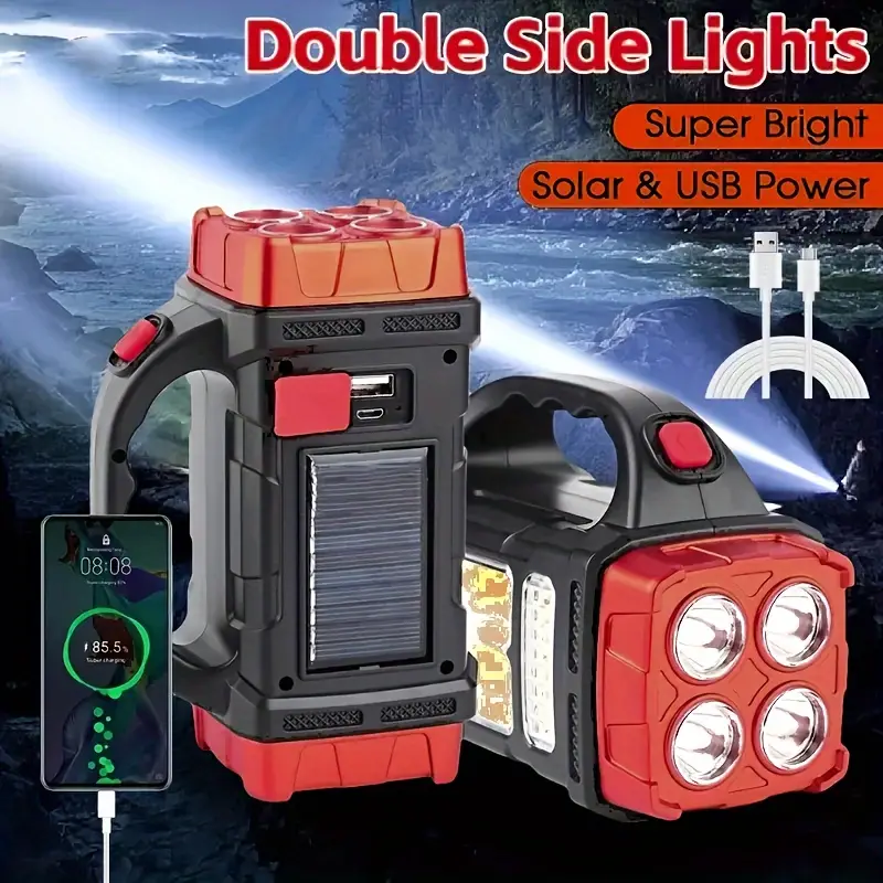 multifunctional led solar camping light bright portable rechargeable flashlight suitable for outdoor hiking camping details 0