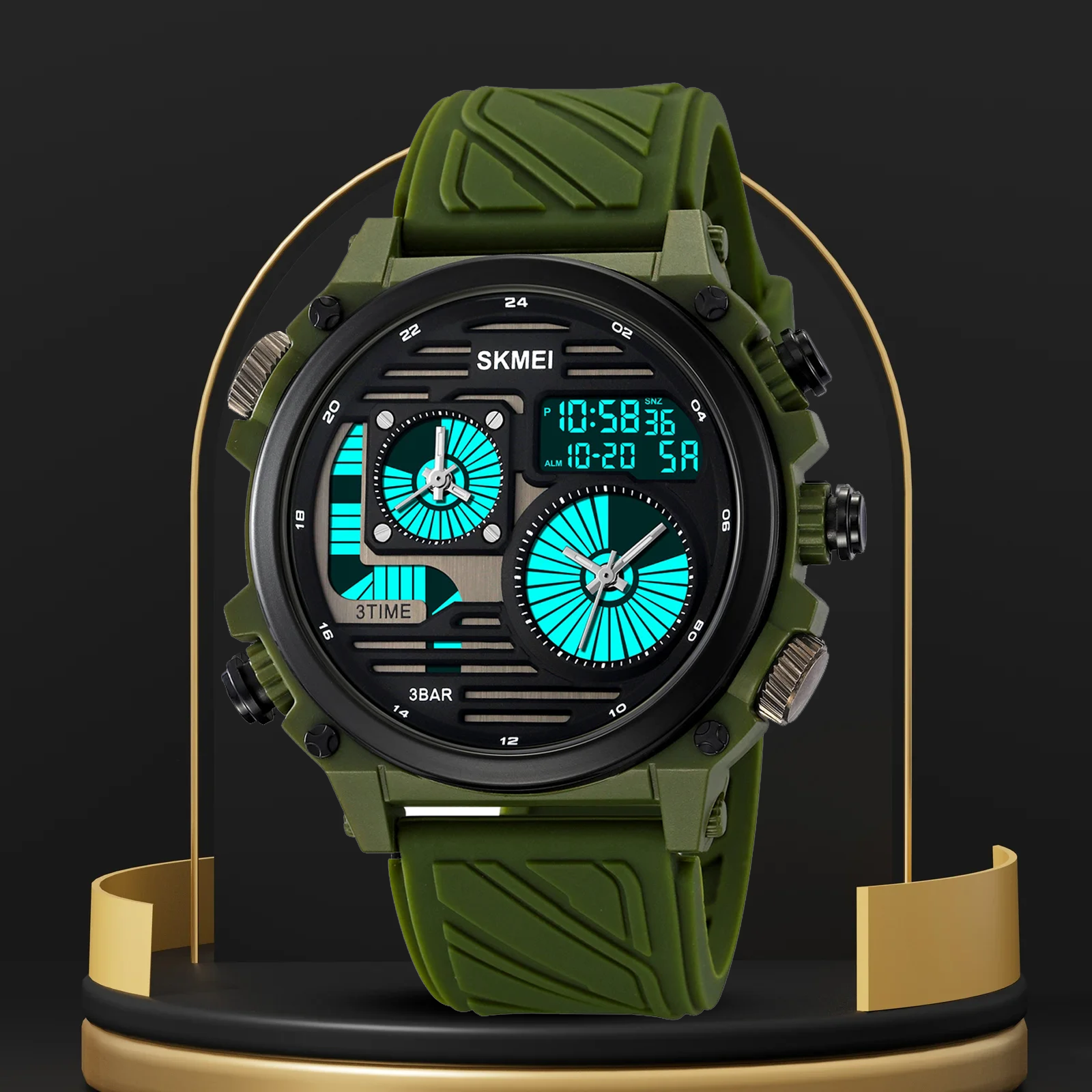 Military waterproof large dial four time watch