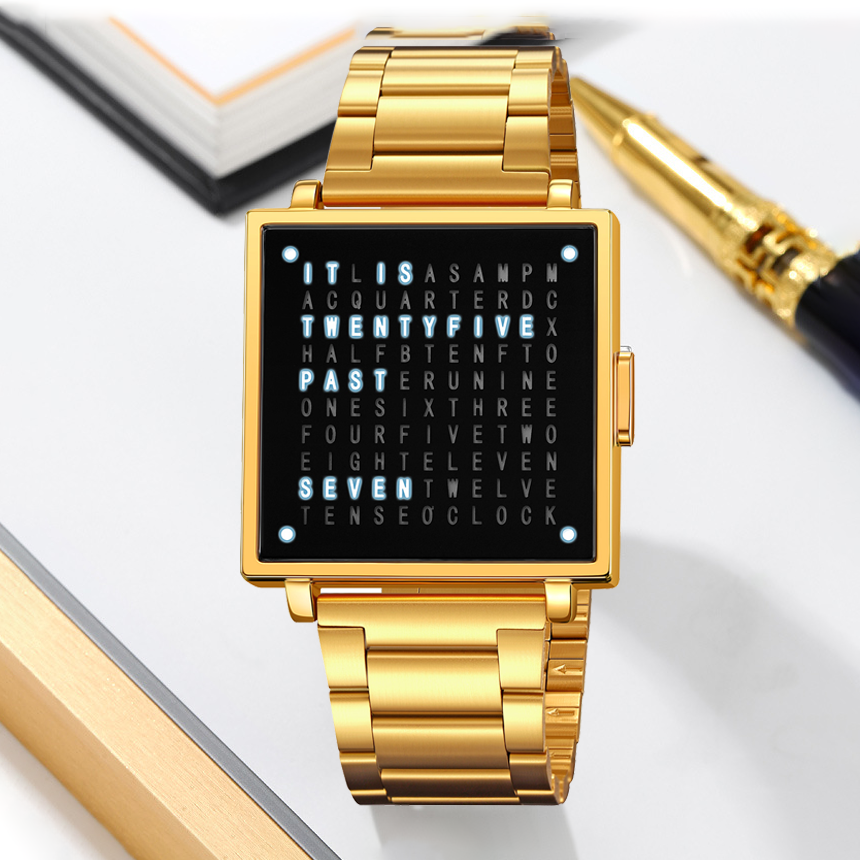 Creative LED letter display square steel strap watch