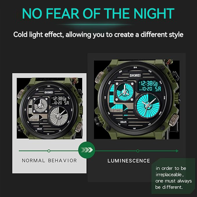 Military waterproof large dial four time watch