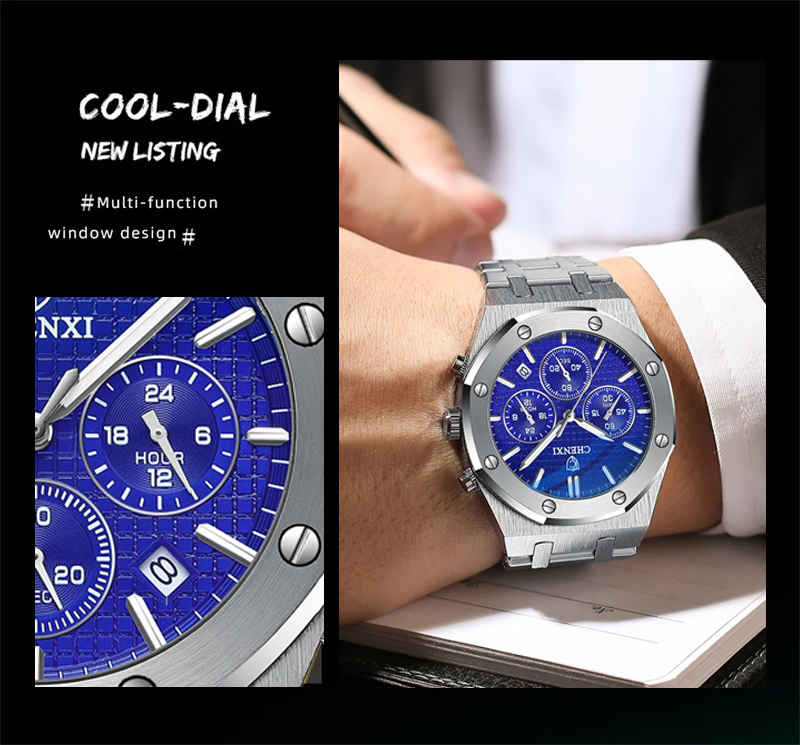 Men's waterproof watch with steel band