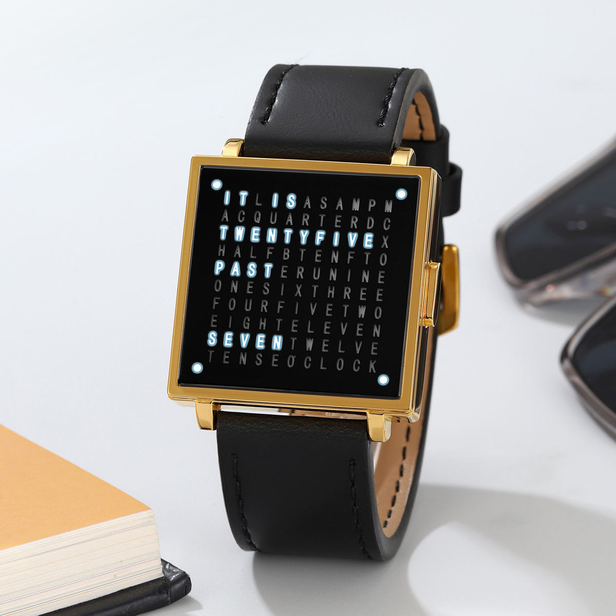 Creative LED letter display square steel strap watch