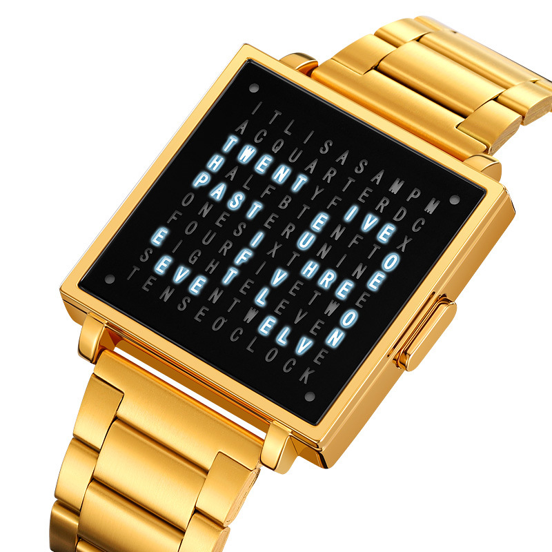 Creative LED letter display square steel strap watch