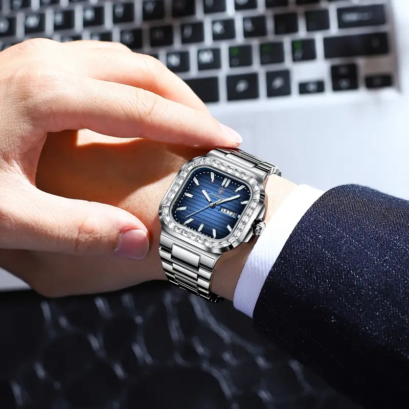 Glamorous Men'S Square Case Quartz Wristwatch