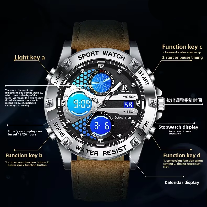 Retro large dial multi-function men's watch