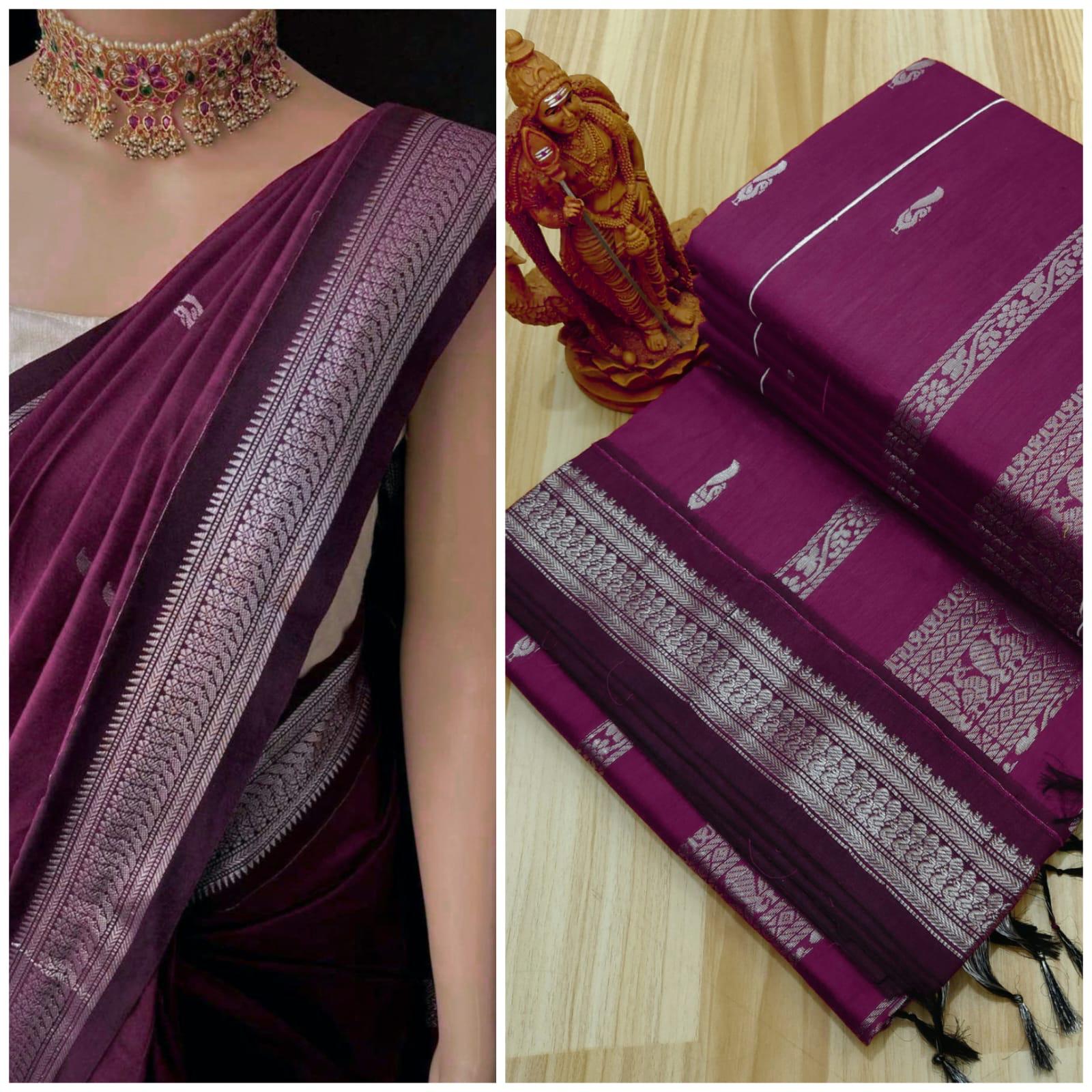 Kalyani cotton saree maroon and blue with thread woven buttas and zari –  Cherrypick