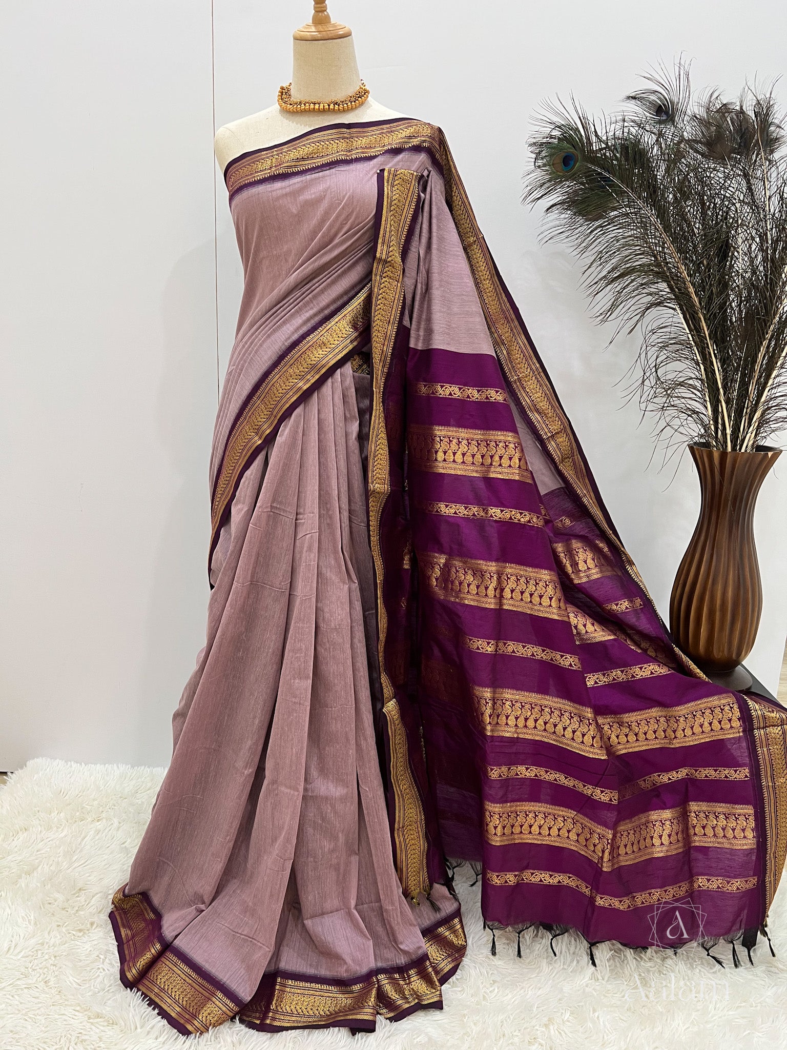 Very Elegant Purple Color Linen Cotton Saree – StylebyPanaaash