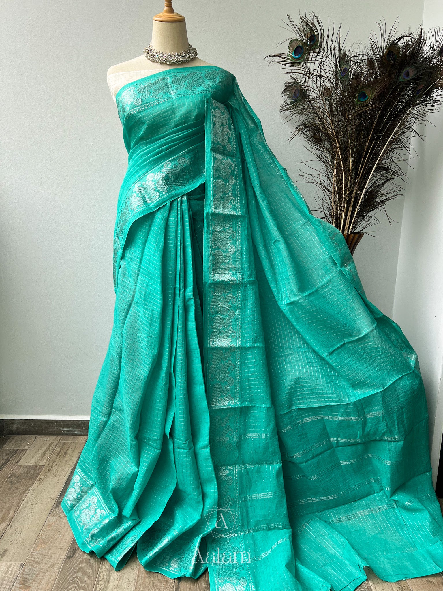 Made to Measure - Sungudi Gown in Green with contrast border and zari –  Shobitam