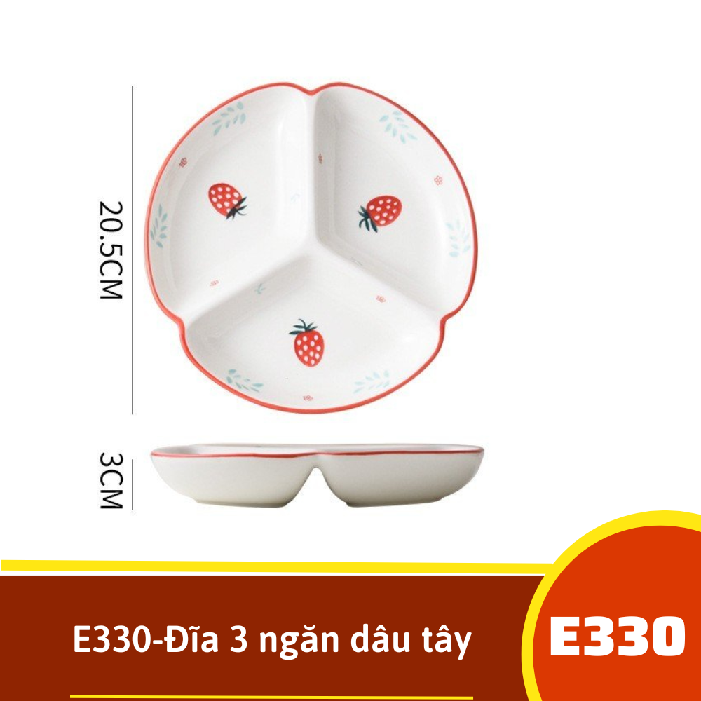 E330-Đĩa 3 ngăn dâu tây