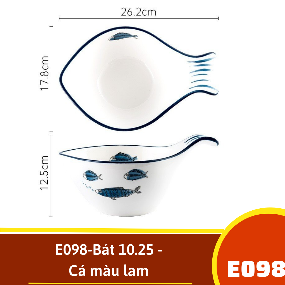 E098-Bát hình cá 10.25 - Cá màu lam