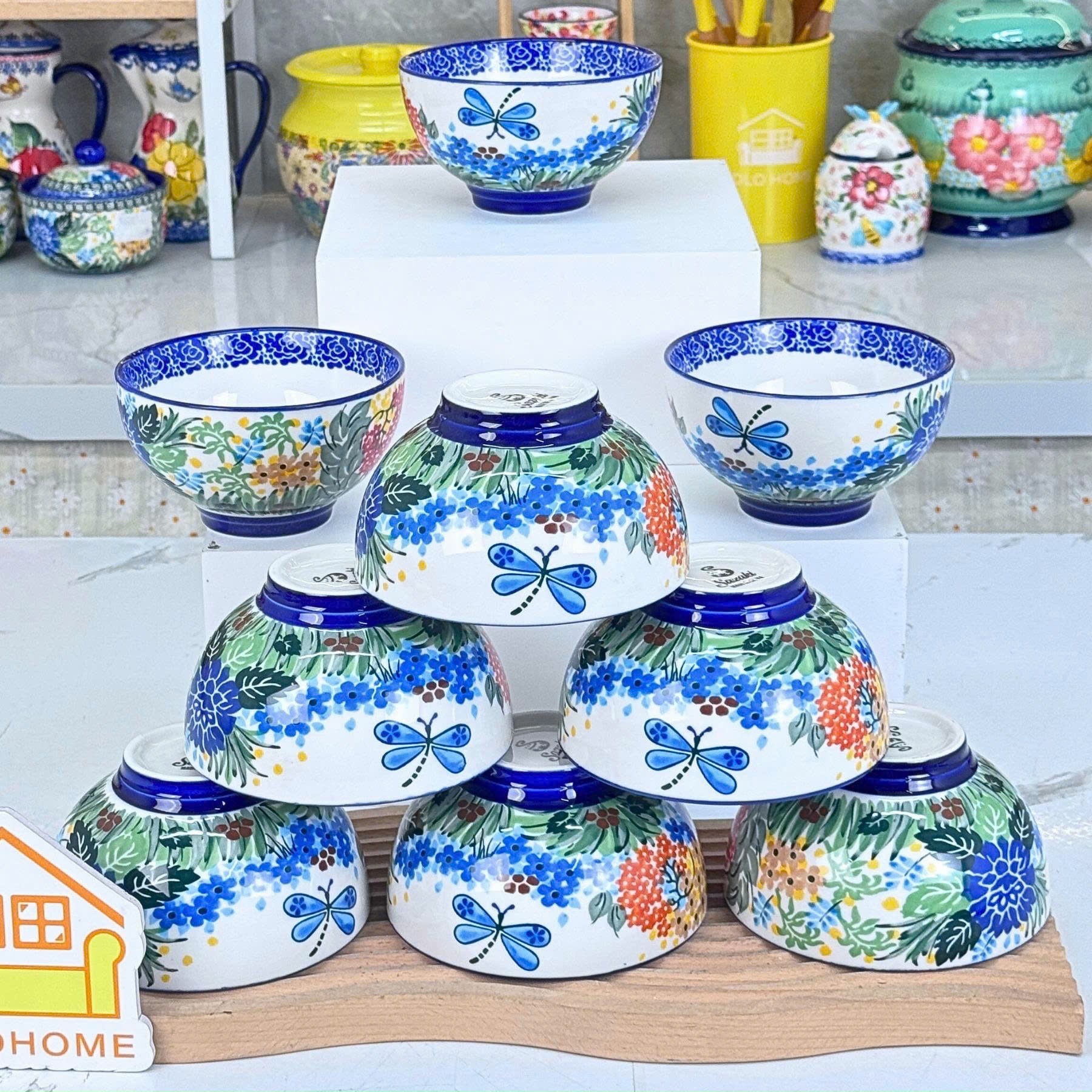 K326-Bát cơm 5.5 - Chuồn chuồn xanh vẽ tay xuất Âu SAZ