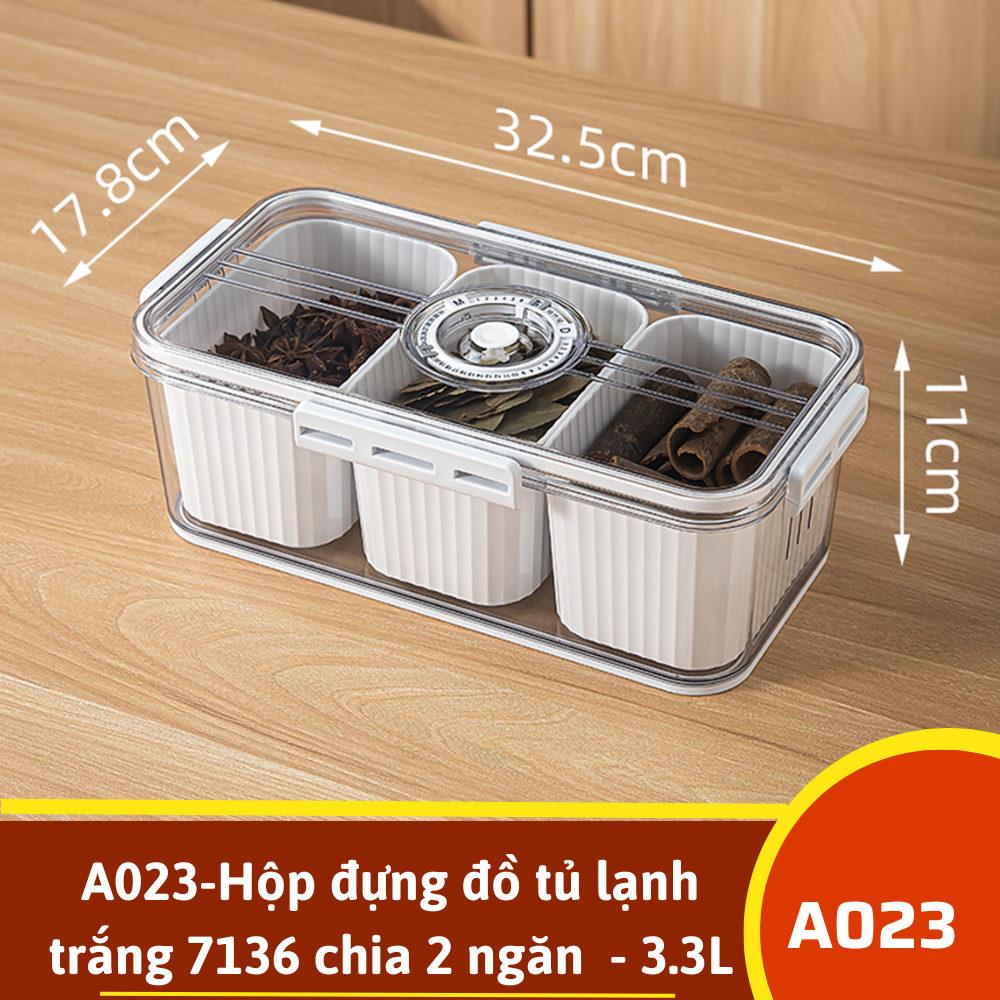 A023-Hộp đựng đồ tủ lạnh trắng 7136 chia 2 ngăn  - 3.3L