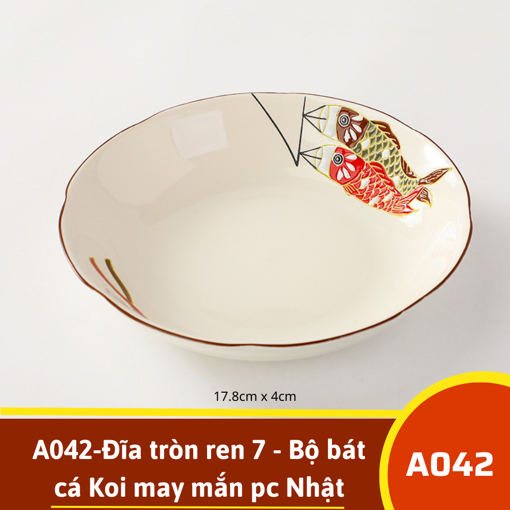 A042-Đĩa tròn ren 7 - Bộ bát cá Koi may mắn pc Nhật