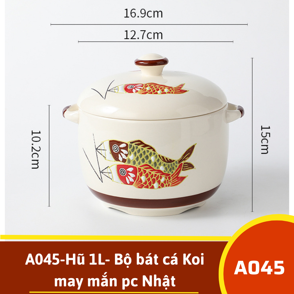 A045-Hũ 1L- Bộ bát cá Koi may mắn pc Nhật