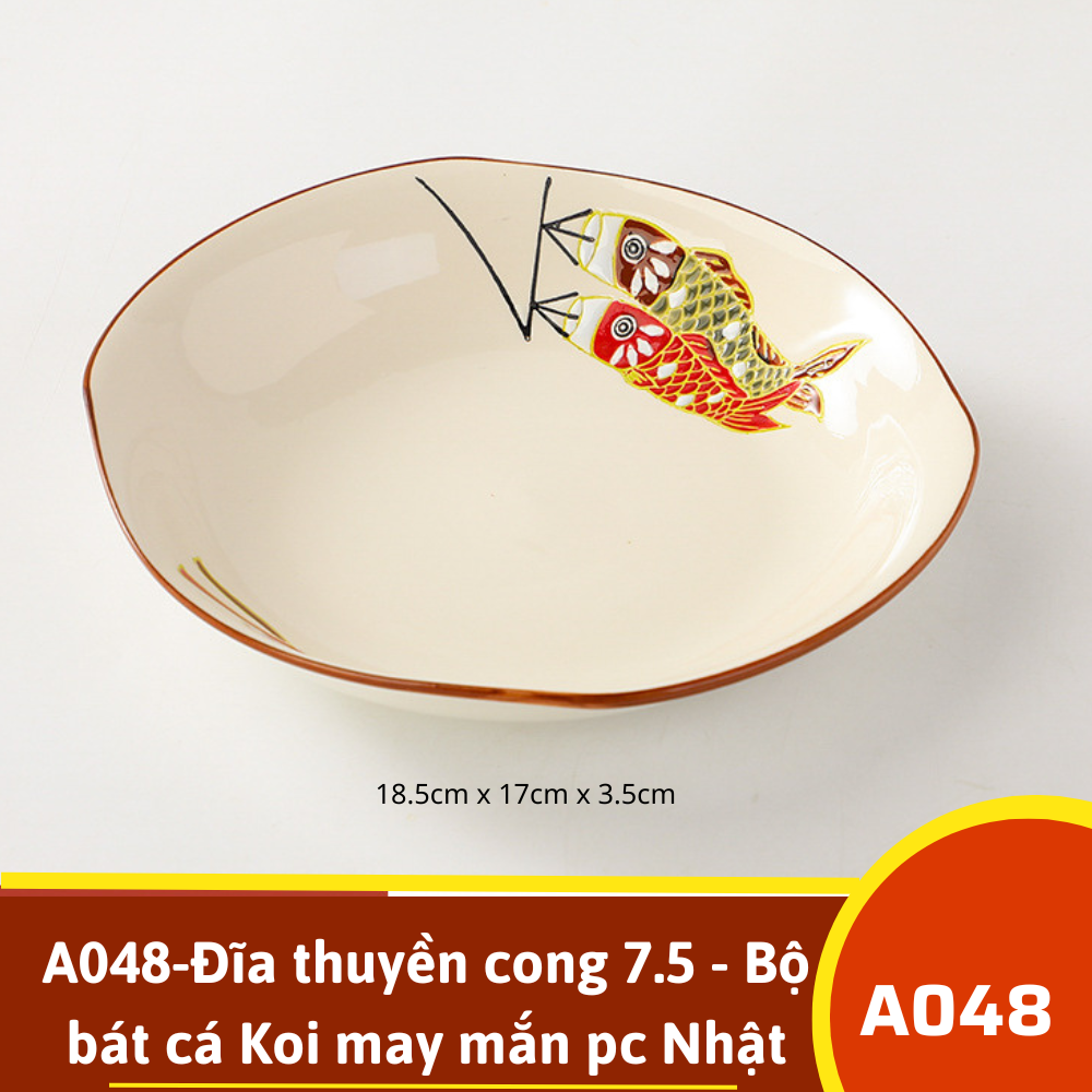 A048-Đĩa thuyền cong 7.5 - Bộ bát cá Koi may mắn pc Nhật