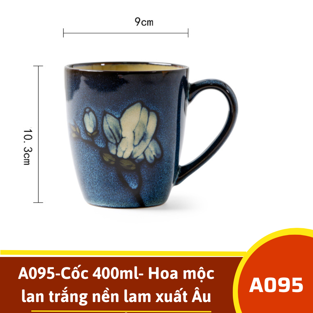 A095-Cốc 400ml- Hoa mộc lan trắng nền lam xuất Âu omk