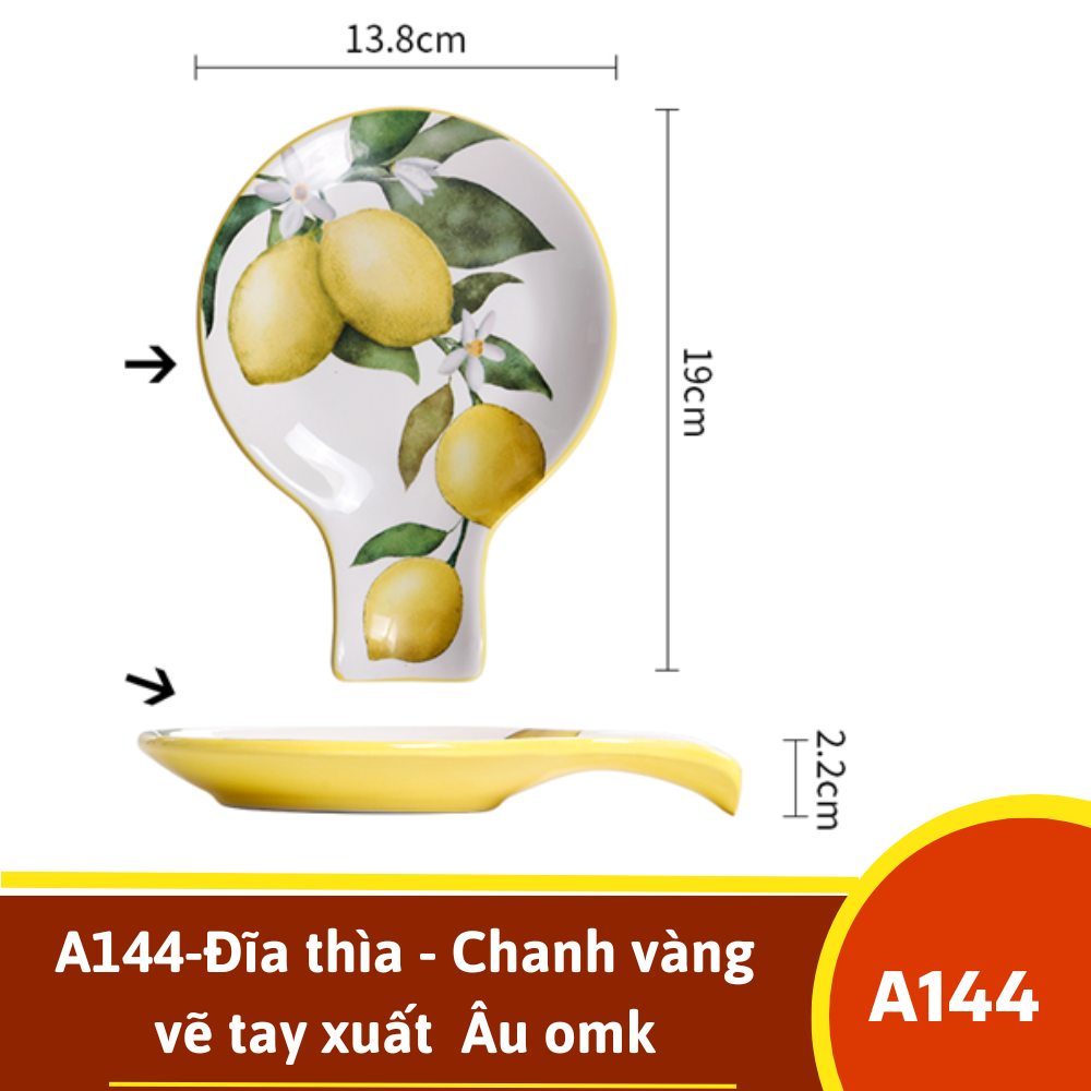 A144-Đĩa thìa - Chanh vàng vẽ tay xuất  Âu omk