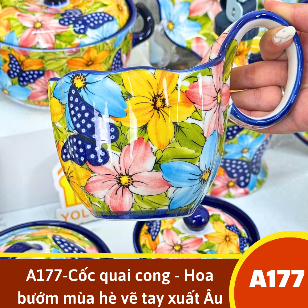 A177-Cốc quai cong - Hoa bướm mùa hè vẽ tay xuất Âu SS