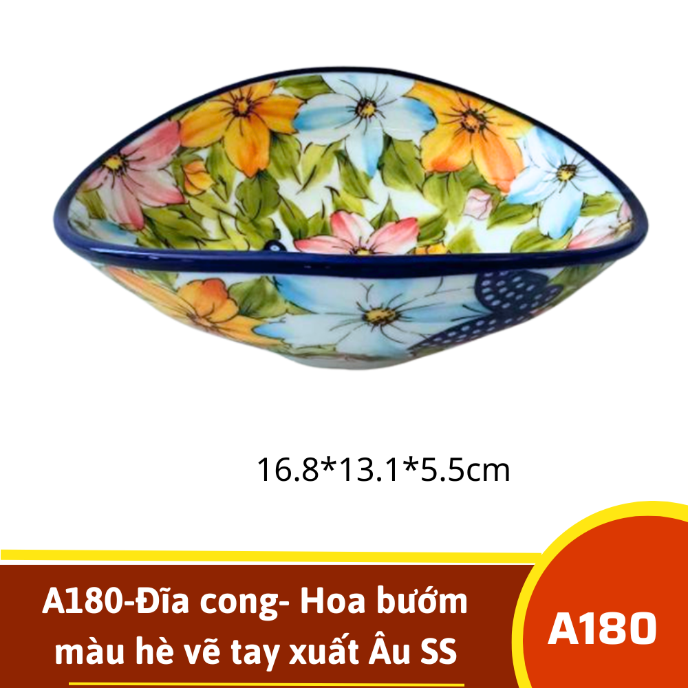 A180-Đĩa cong- Hoa bướm màu hè vẽ tay xuất Âu SS