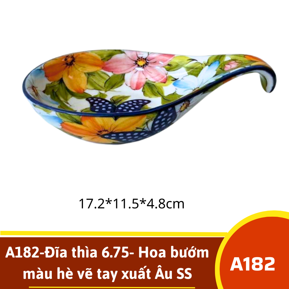 A182-Đĩa thìa 6.75- Hoa bướm màu hè vẽ tay xuất Âu SS