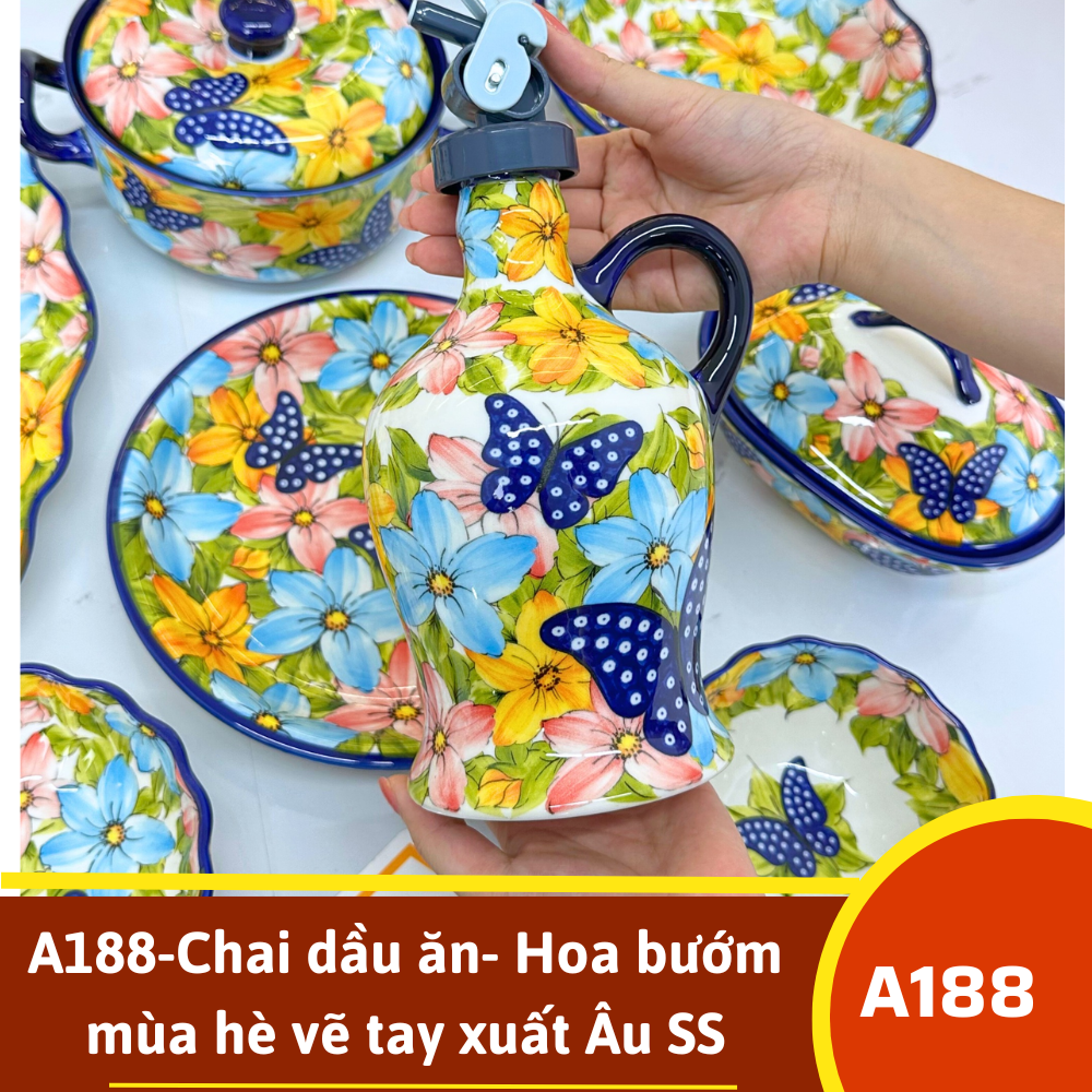 A188-Chai dầu ăn- Hoa bướm mùa hè vẽ tay xuất Âu SS