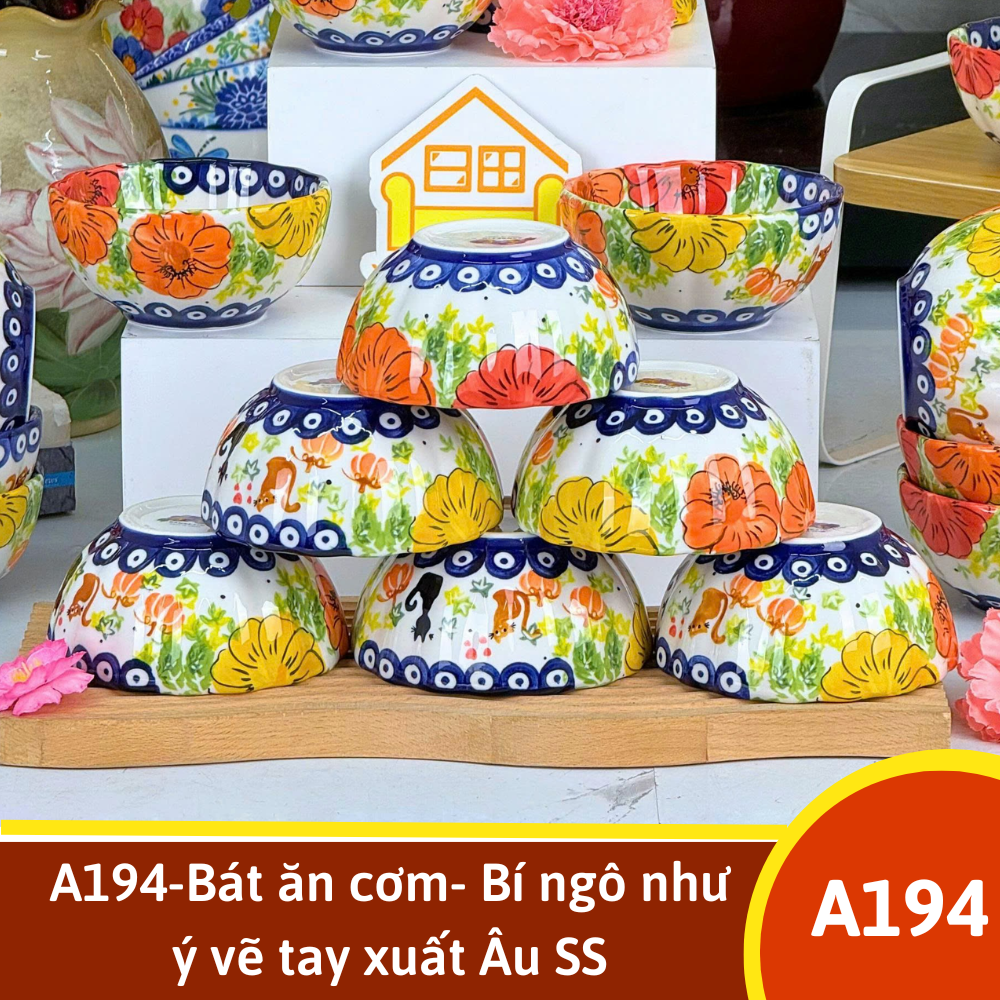 A194-Bát ăn cơm- Bí ngô như ý vẽ tay xuất Âu SS