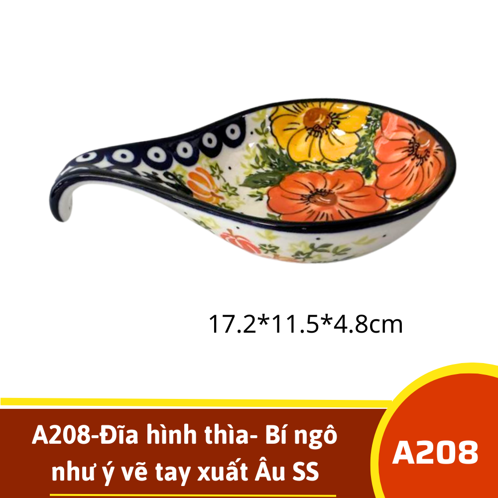 A208-Đĩa hình thìa- Bí ngô như ý vẽ tay xuất Âu SS