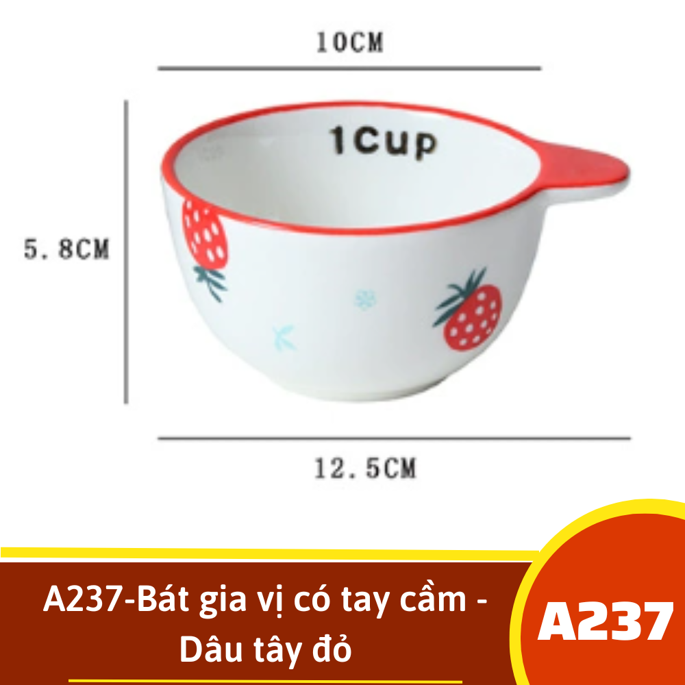 A237-Bát gia vị có tay cầm - Dâu tây đỏ