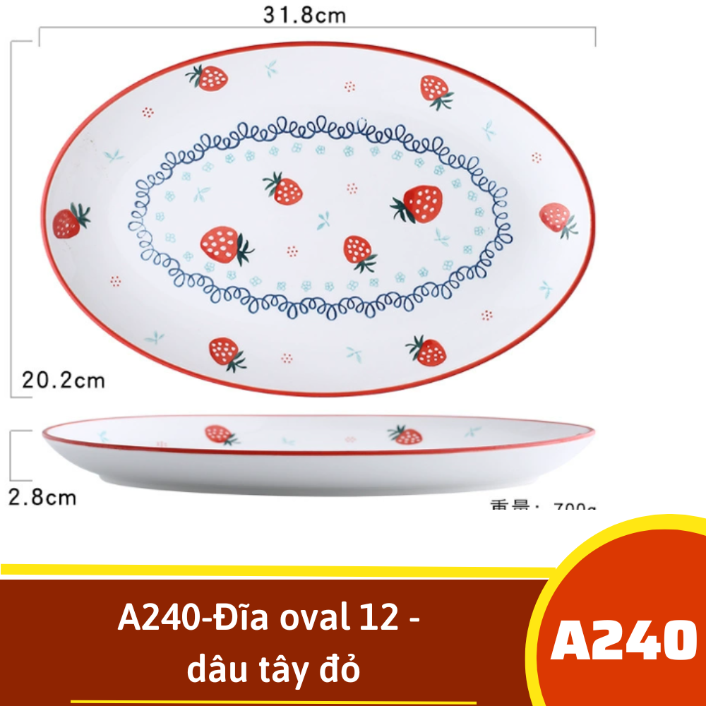 A240-Đĩa oval 12 - dâu tây đỏ