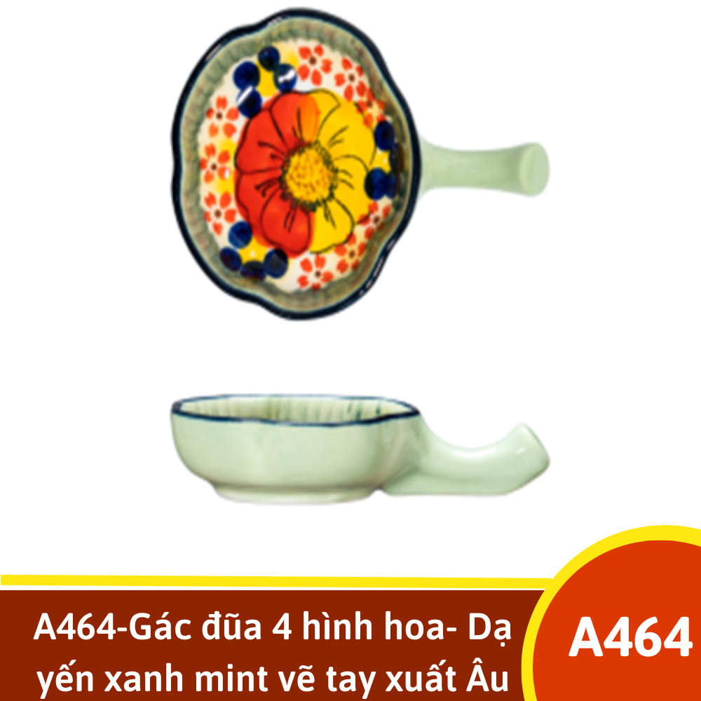 A464-Gác đũa 4 hình hoa- Dạ yến xanh mint vẽ tay xuất Âu YL