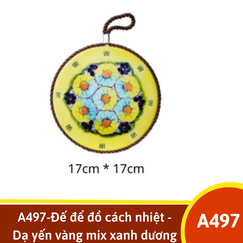 A497-Đế để đồ cách nhiệt - Dạ yến vàng mix xanh dương vẽ tay xuất Âu YL