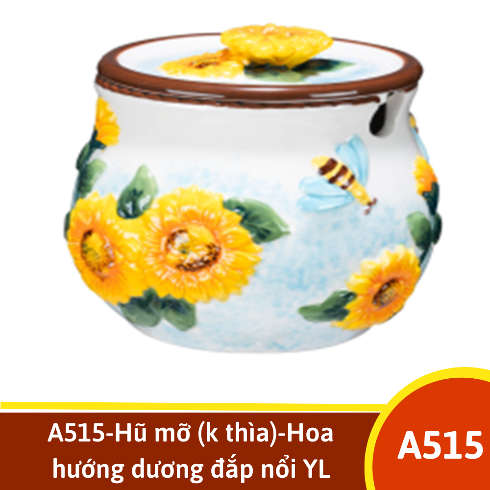 A515-Hũ mỡ (k thìa)-Hoa hướng dương đắp nổi YL