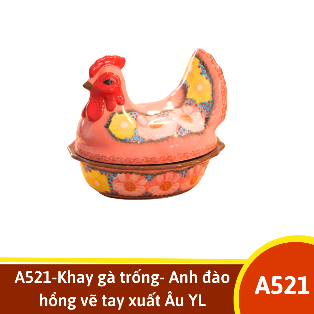 A521-Khay gà trống- Anh đào hồng vẽ tay xuất Âu YL
