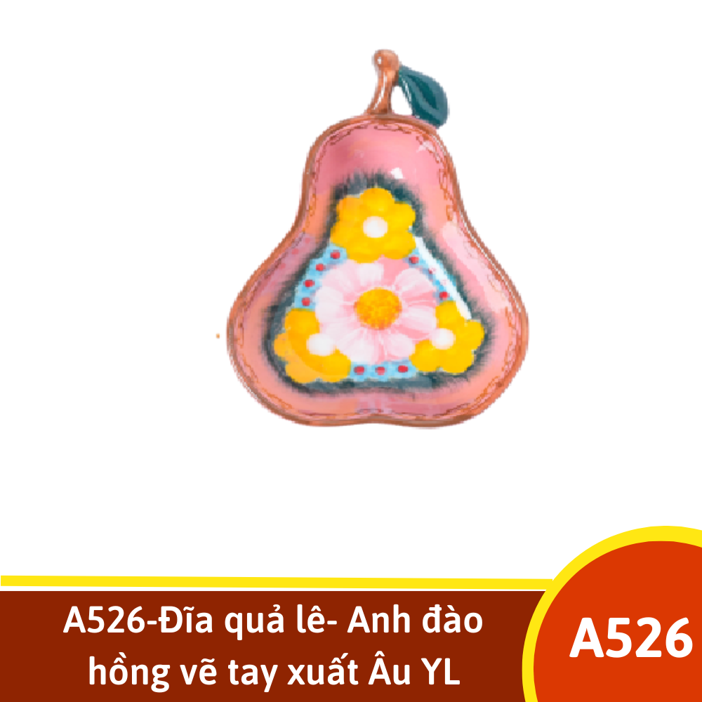 A526-Đĩa quả lê- Anh đào hồng vẽ tay xuất Âu YL