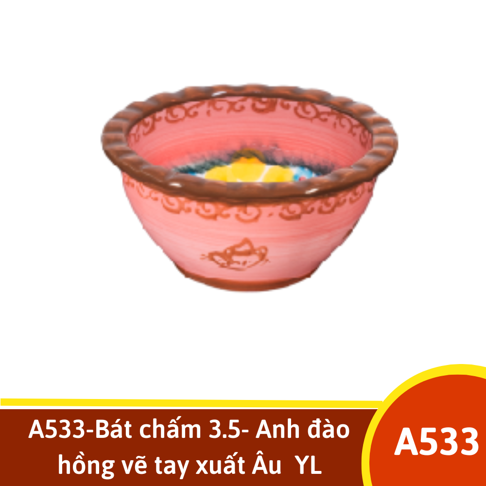 A533-Bát chấm 3.5- Anh đào hồng vẽ tay xuất Âu  YL