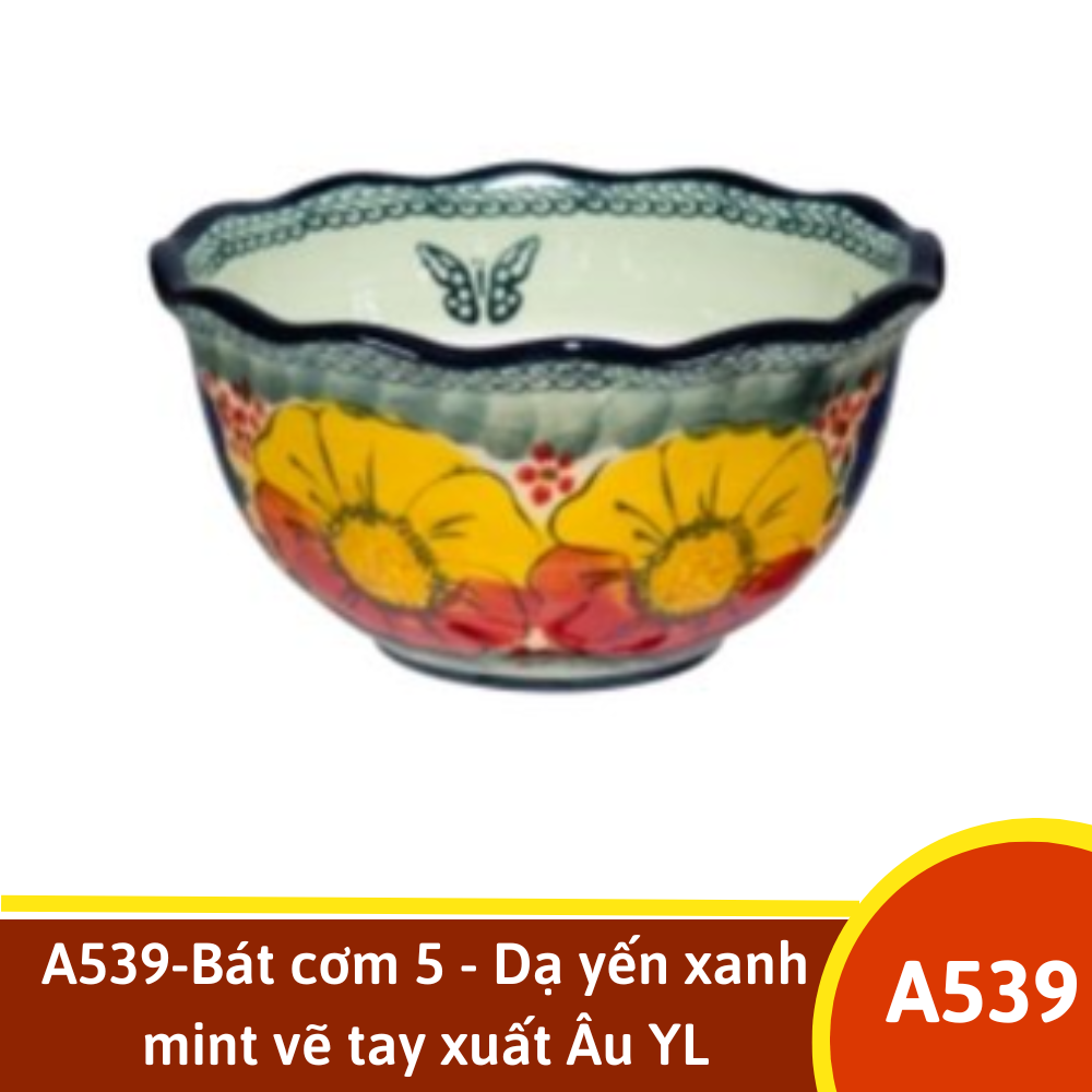 A539-Bát cơm 5 - Dạ yến xanh mint vẽ tay xuất Âu YL