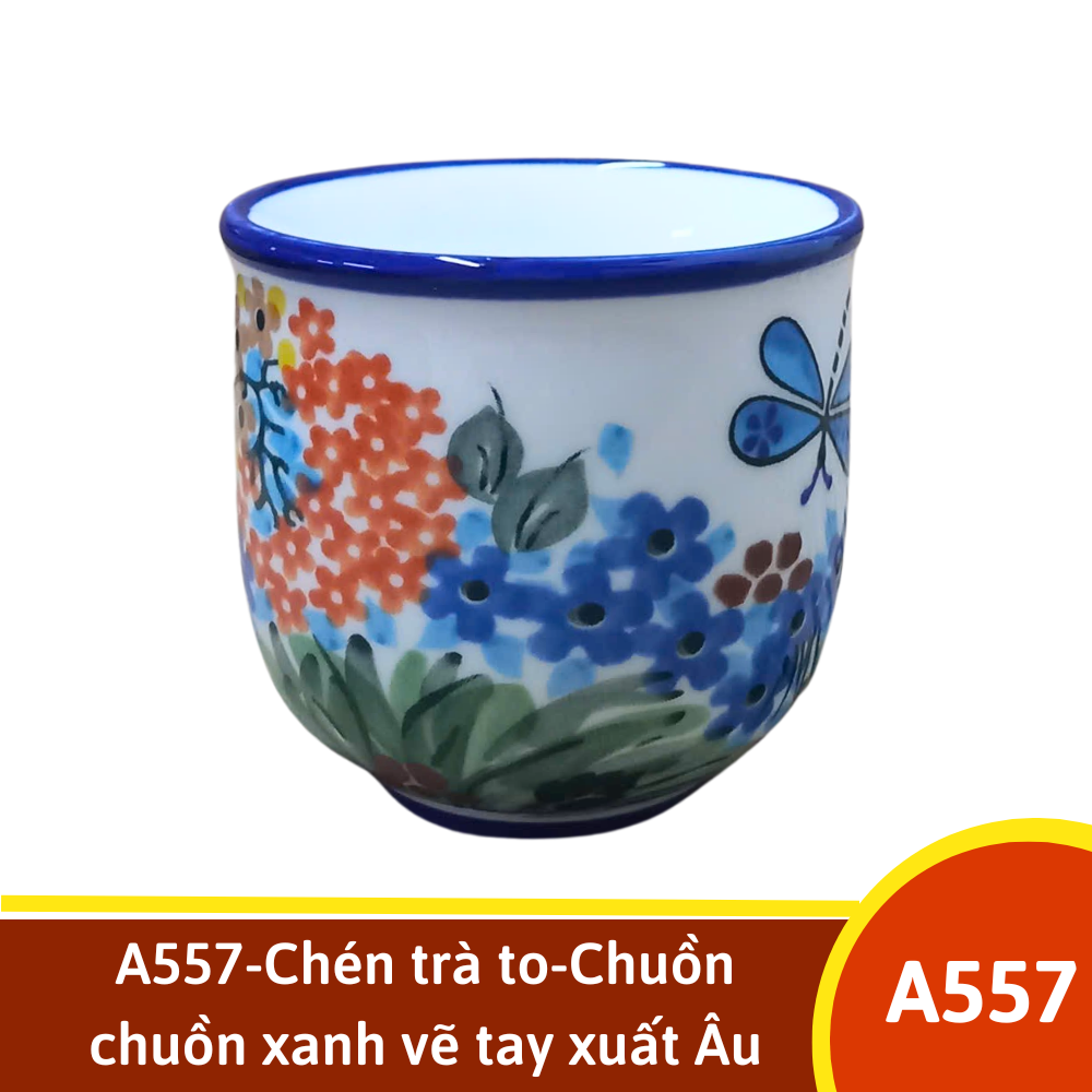 A557-Chén trà to-Chuồn chuồn xanh vẽ tay xuất Âu SAZ