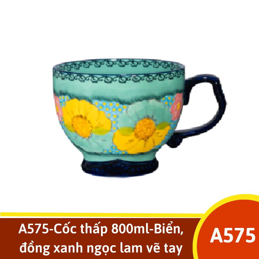 A575-Cốc thấp 800ml-Biển, đồng xanh ngọc lam vẽ tay xuất Âu YL