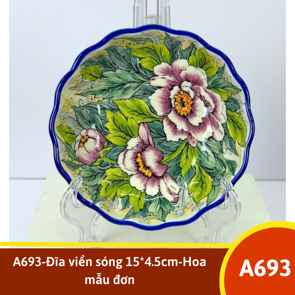 A693-Đĩa viền sóng 15*4.5cm-Hoa mẫu đơn