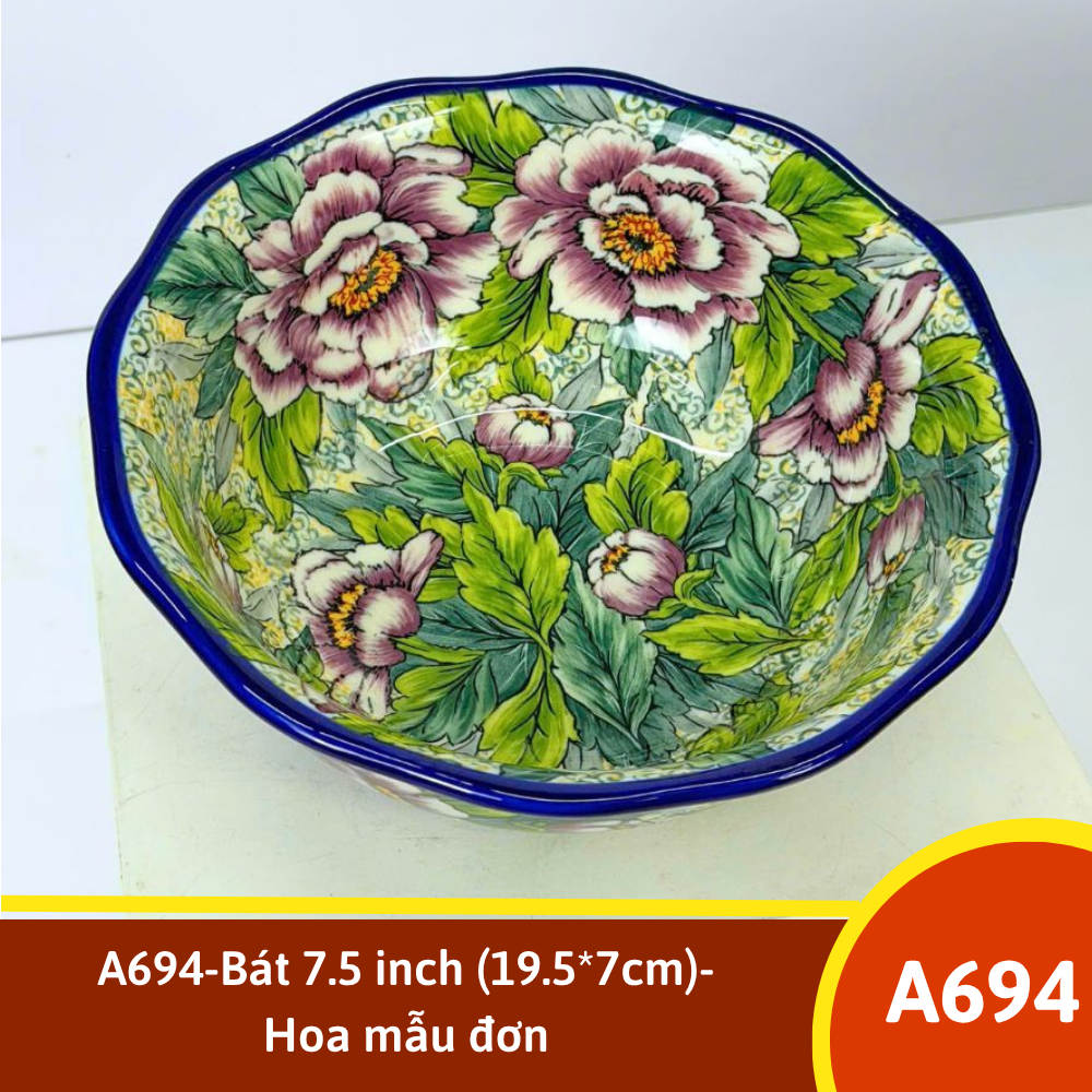 A694-Bát 7.5 inch (19.5*7cm)-Hoa mẫu đơn