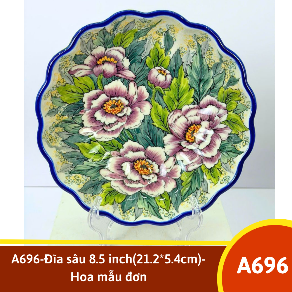 A696-Đĩa sâu 8.5 inch(21.2*5.4cm)-Hoa mẫu đơn