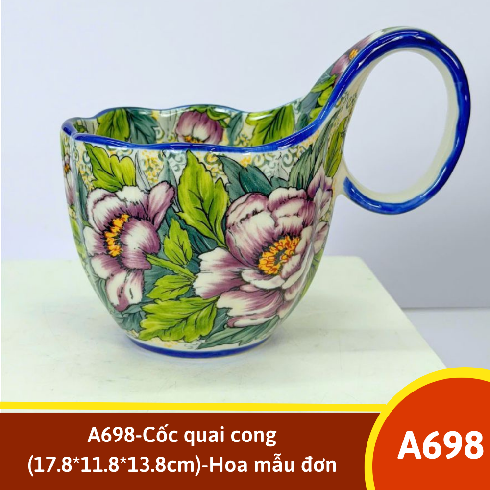 A698-Cốc quai cong (17.8*11.8*13.8cm)-Hoa mẫu đơn