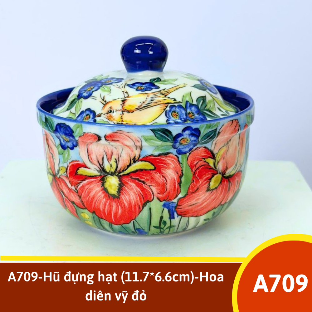 A709-Hũ đựng hạt (11.7*6.6cm)-Hoa diên vỹ đỏ