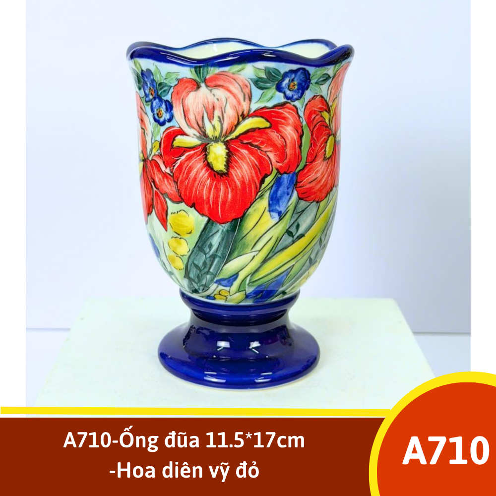 A710-Ống đũa 11.5*17cm-Hoa diên vỹ đỏ
