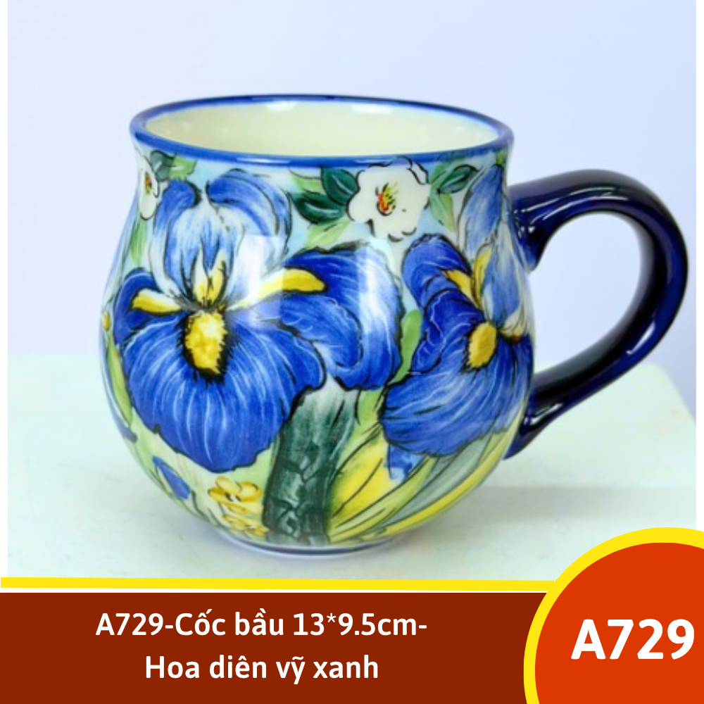 A729-Cốc bầu 13*9.5cm-Hoa diên vỹ xanh