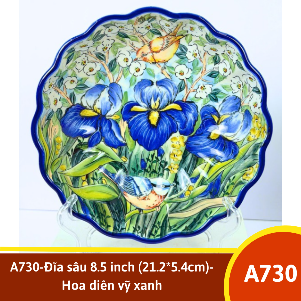 A730-Đĩa sâu 8.5 inch (21.2*5.4cm)-Hoa diên vỹ xanh