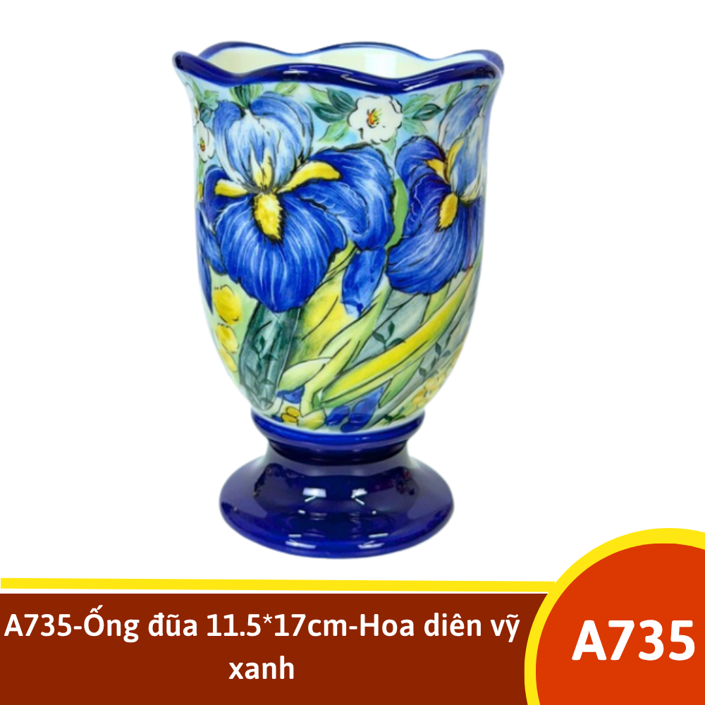 A735-Ống đũa 11.5*17cm-Hoa diên vỹ xanh