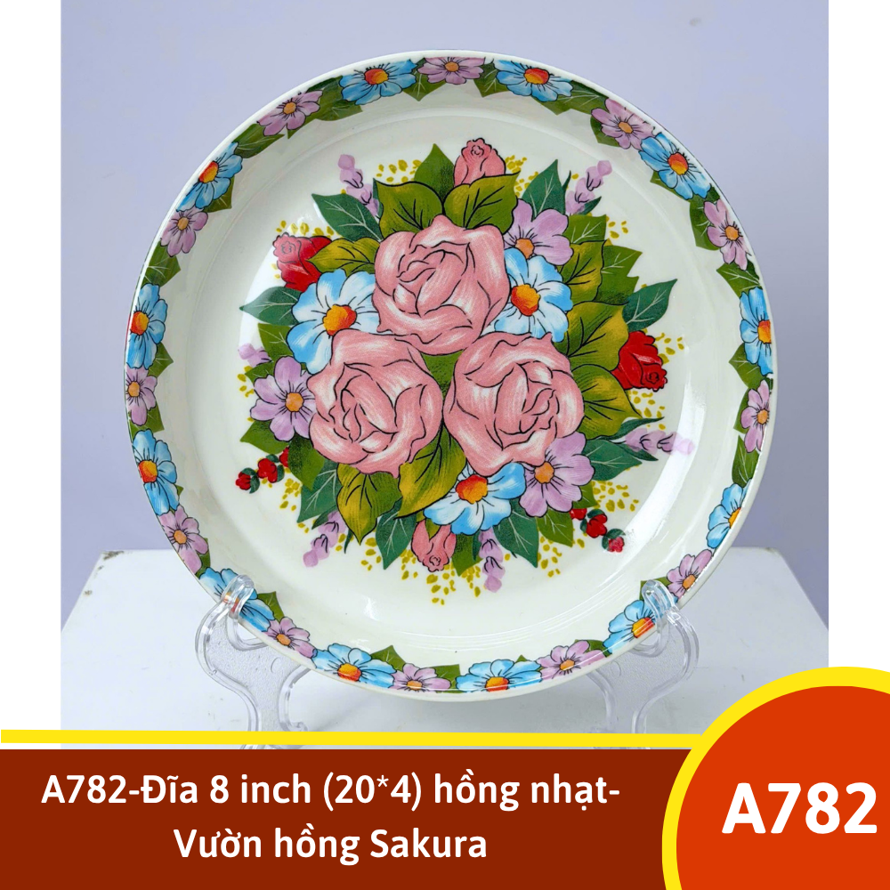 A782-Đĩa 8 inch (20*4) hồng nhạt-Vườn hồng Sakura