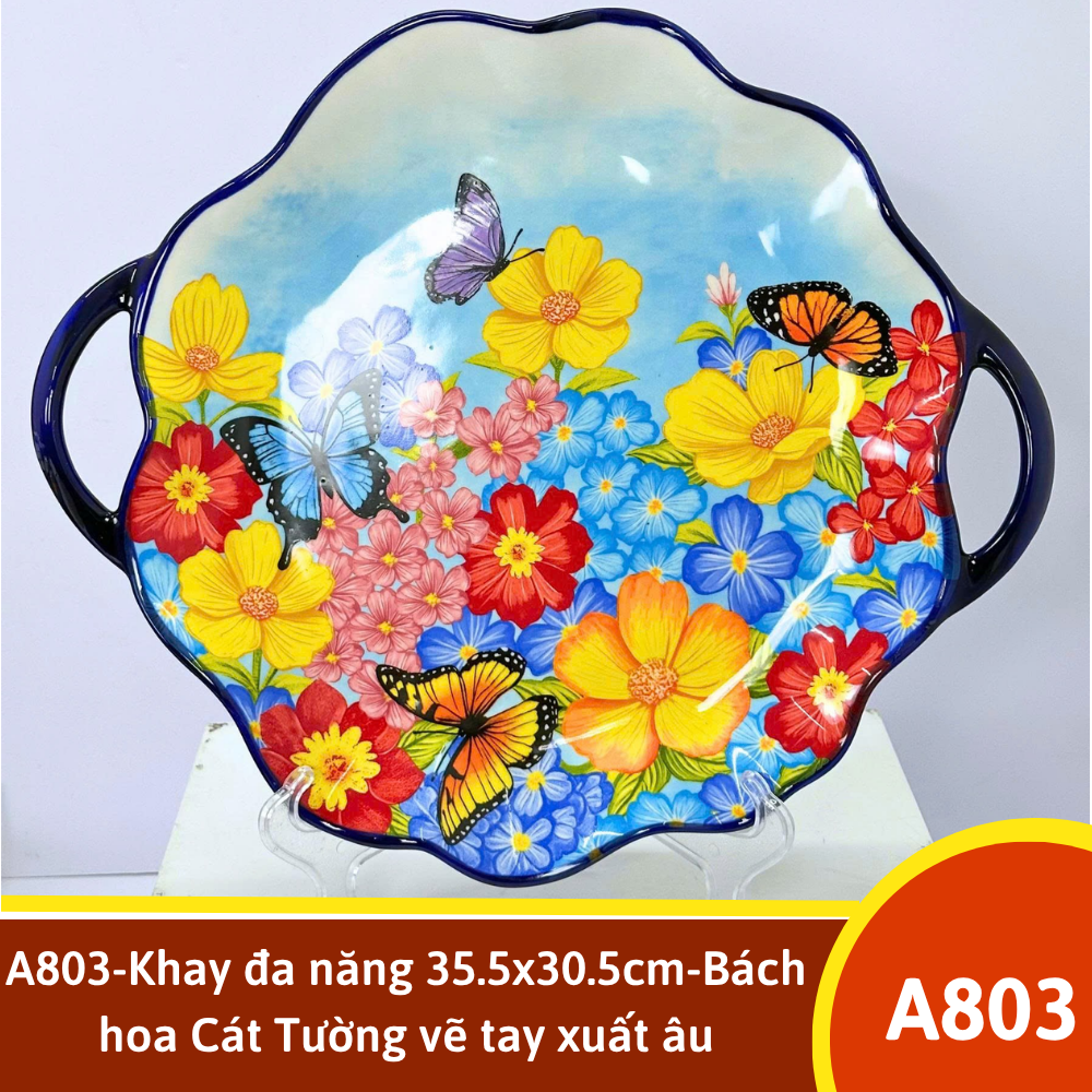 A803-Khay đa năng 35.5x30.5cm-Bách hoa Cát Tường vẽ tay xuất âu